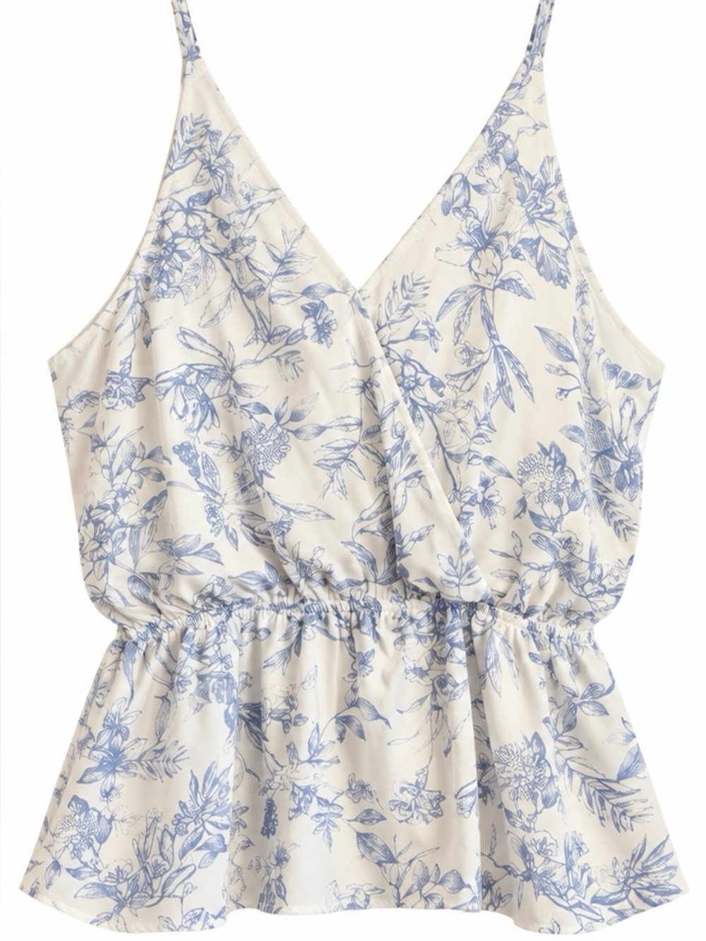 NWT Gilli Millie Peplum Cami Ivory Blue Floral Size L